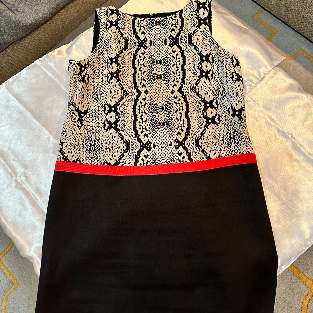 Ann Taylor Loft Linen Sheath Dress, Sleeveless in Black w/animal Print, 12 P
